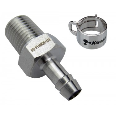 Barb Fitting for ID 06mm (1/4in), Stainless Steel, 1/4 NPT