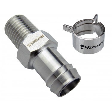 Barb Fitting for ID 13mm (1/2in), Stainless Steel, 1/4 NPT